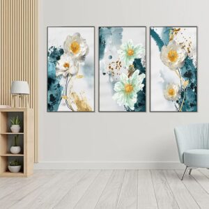 Lotus Flower Picture By Number Drawing On Canvas, Set Of 3