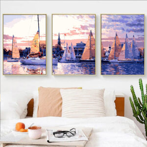 Modern Water Building Painting By Numbers With Frame, Set Of 3